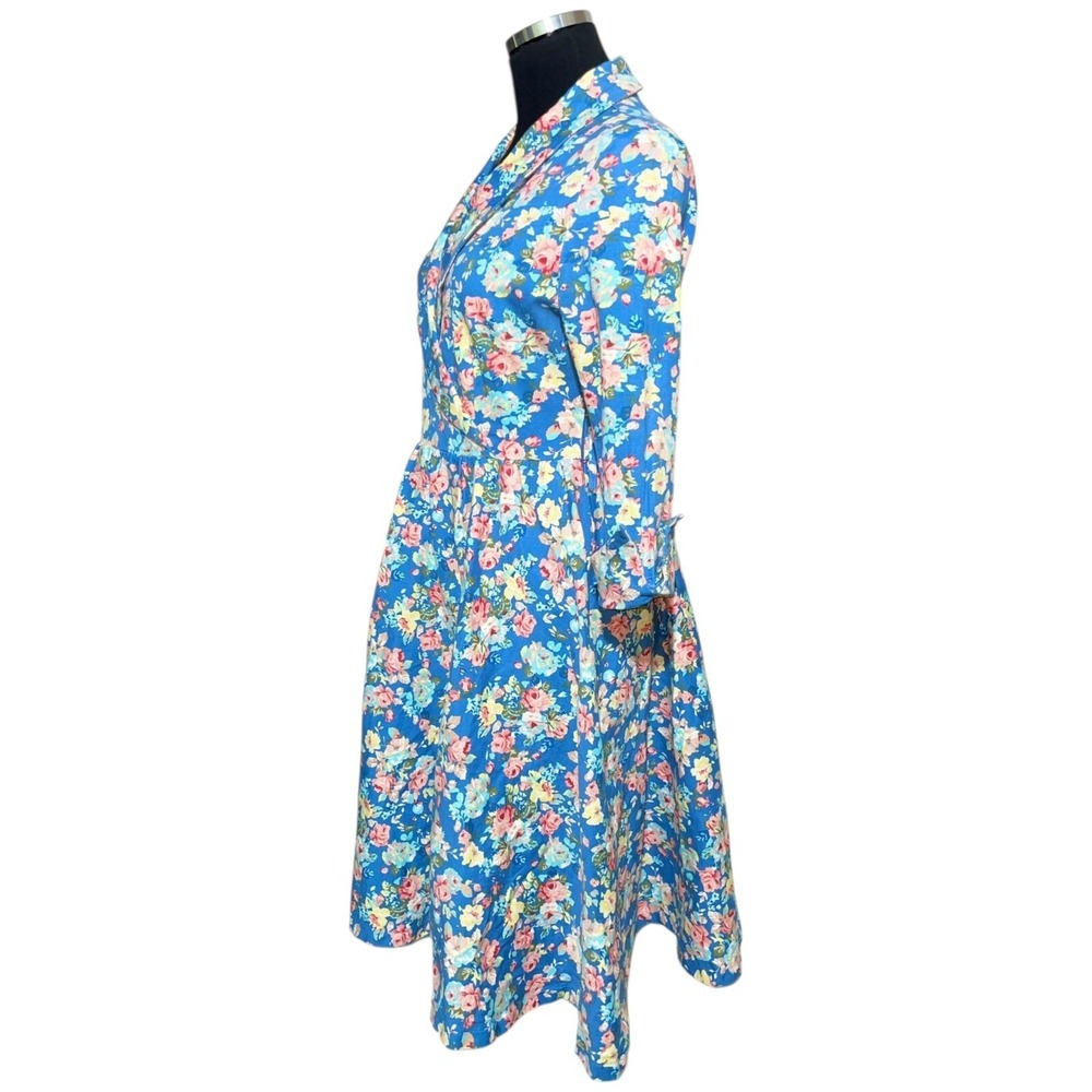 Lindy Bop Women Midi Dress Sz S Blue Vivi Floral‎ Cottagcore Retro Stretch 50s - Picture 4 of 16